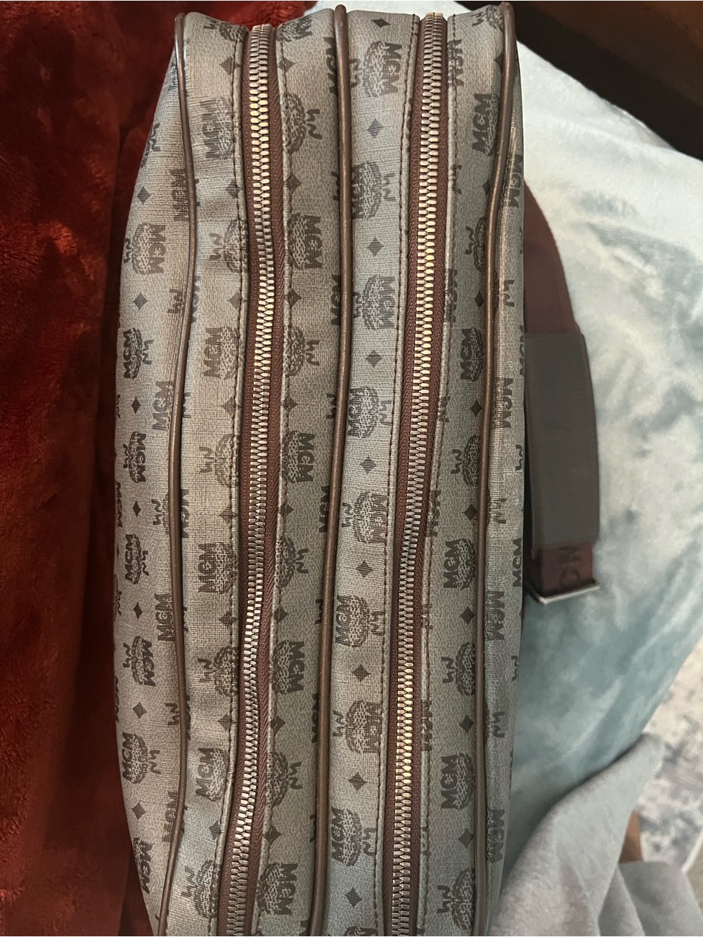 MCM Brown/Smoke Grey Monogram Dual-Zip Messenger/Document Bag